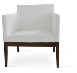 Soho Concept Harput Lounge Armchair With Walnut Wood Sled Base & Soft Leatherette Upholstery - 350 Lbs Capacity White,Walnut  Soho-concept-dining-chair-04322