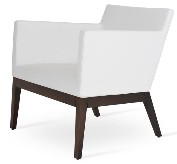 Soho Concept Harput Lounge Armchair With Walnut Wood Sled Base & Soft Leatherette Upholstery - 350 Lbs Capacity White,Walnut  Soho-concept-dining-chair-04322