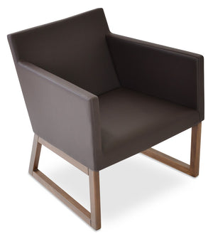 Soho Concept Harput Lounge Armchair With Wood Sled Base – Soft Leatherette, 2-year Guarantee, Limited Stock! Walnut,Brown  Soho-concept-dining-chair-12064