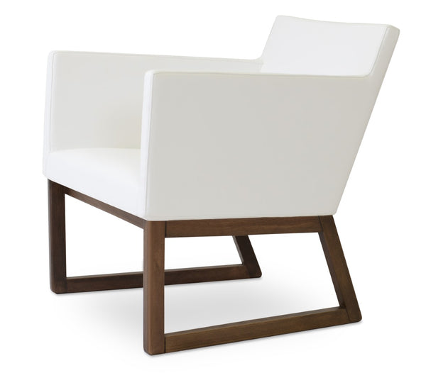Soho Concept Harput Lounge Armchair With Wood Sled Base – Soft Leatherette, 2-year Guarantee, Limited Stock! White,Walnut  Soho-concept-dining-chair-12060