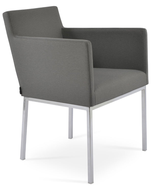 Soho Concept Harput Metal Armchair Dining Chair - Premium Boucle, Velvet & Nubuck Upholstery, 10-year Warranty Chrome,Grey  Soho-concept-dining-chair-04334