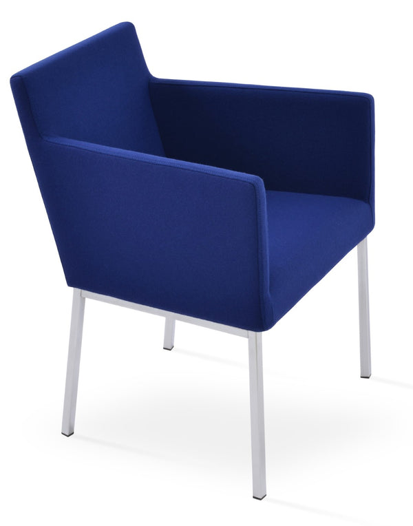 Soho Concept Harput Metal Armchair Dining Chair - Premium Camira Blazer Wool, Chrome Finish, 10-year Guarantee Chrome,Blue  Soho-concept-dining-chair-04325