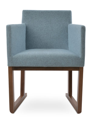 Soho Concept Harput Sled Wood Armchair - Stylish Walnut Dining Chair With Soft Leatherette & 2-year Guarantee Walnut,Blue  Soho-concept-dining-chair-04371