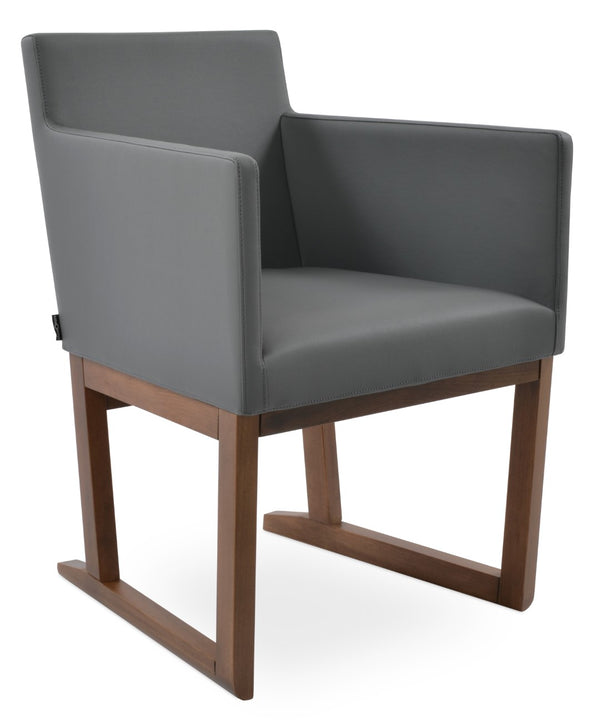 Soho Concept Harput Sled Wood Armchair - Stylish Walnut Dining Chair With Soft Leatherette & 2-year Guarantee Walnut,Grey  Soho-concept-dining-chair-04372