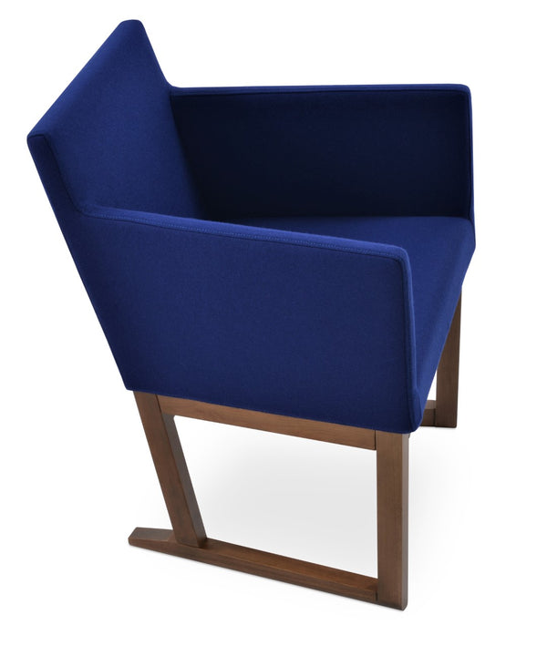 Soho Concept Harput Sled Wood Armchair - Stylish Walnut Dining Chair With Soft Leatherette & 2-year Guarantee Walnut,Blue  Soho-concept-dining-chair-04368