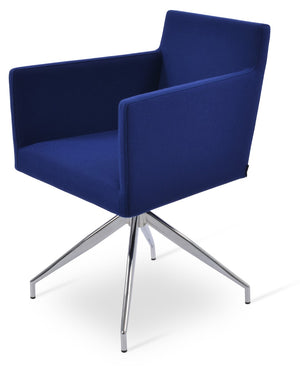 Soho Concept Harput Swivel Armchair - Stylish Dining Chair In Camira Blazer Wool, 10-year Guarantee & Brass Accents Chrome,Blue  Soho-concept-dining-chair-04387
