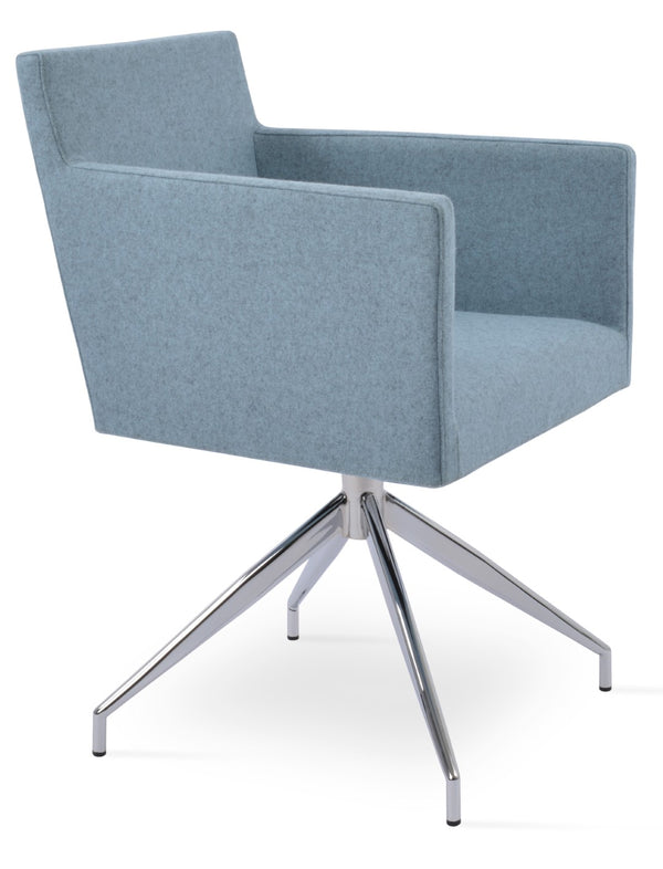 Soho Concept Harput Swivel Armchair - Stylish Dining Chair In Camira Blazer Wool, 10-year Guarantee & Brass Accents Chrome,Blue  Soho-concept-dining-chair-04388