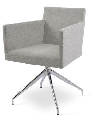 Soho Concept Harput Swivel Armchair - Stylish Dining Chair In Camira Blazer Wool, 10-year Guarantee & Brass Accents Chrome,Silver  Soho-concept-dining-chair-04386
