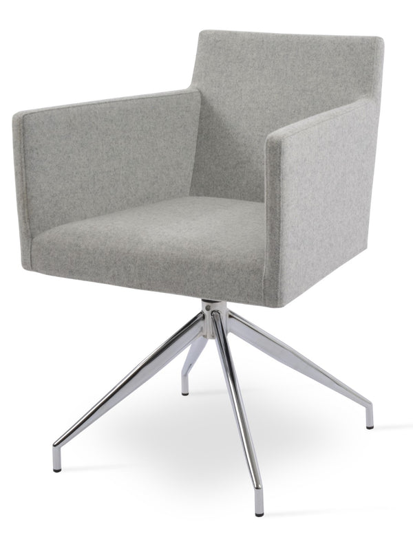 Soho Concept Harput Swivel Armchair - Stylish Dining Chair In Camira Blazer Wool, 10-year Guarantee & Brass Accents Chrome,Silver  Soho-concept-dining-chair-04386