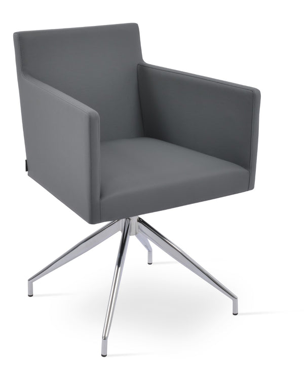 Soho Concept Harput Swivel Armchair - Stylish Leatherette Dining Chair With Polished Base & 2-year Guarantee Chrome,Grey  Soho-concept-dining-chair-04390
