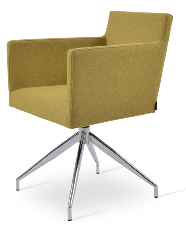 Soho Concept Harput Swivel Armchair - Stylish Dining Chair In Camira Blazer Wool, 10-year Guarantee & Brass Accents Chrome  Soho-concept-dining-chair-04383
