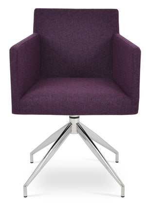 Soho Concept Harput Swivel Armchair - Stylish Dining Chair In Camira Blazer Wool, 10-year Guarantee & Brass Accents Deep Maroon  Soho-concept-dining-chair-04381