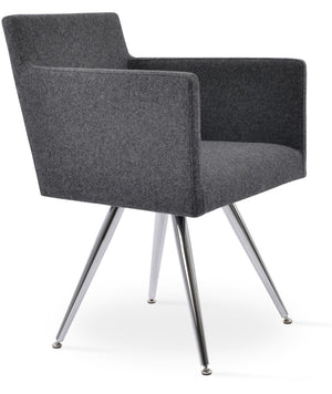 Soho Concept Harput Star Armchair Dining Chair - Premium Camira Wool, 10-year Guarantee, Stylish Steel Base Chrome,Dark Grey  Soho-concept-dining-chair-04397