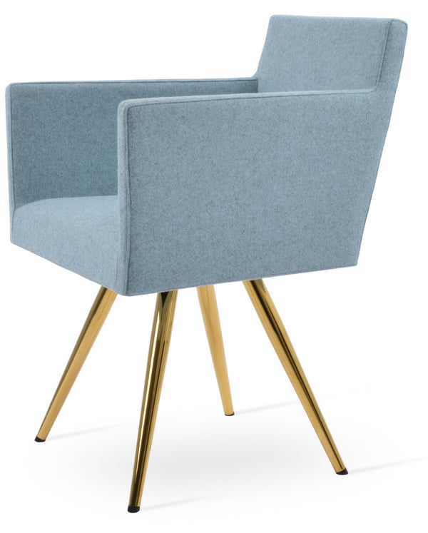 Soho Concept Harput Star Armchair Dining Chair - Premium Camira Wool, 10-year Guarantee, Stylish Steel Base Gold,Blue  Soho-concept-dining-chair-04400