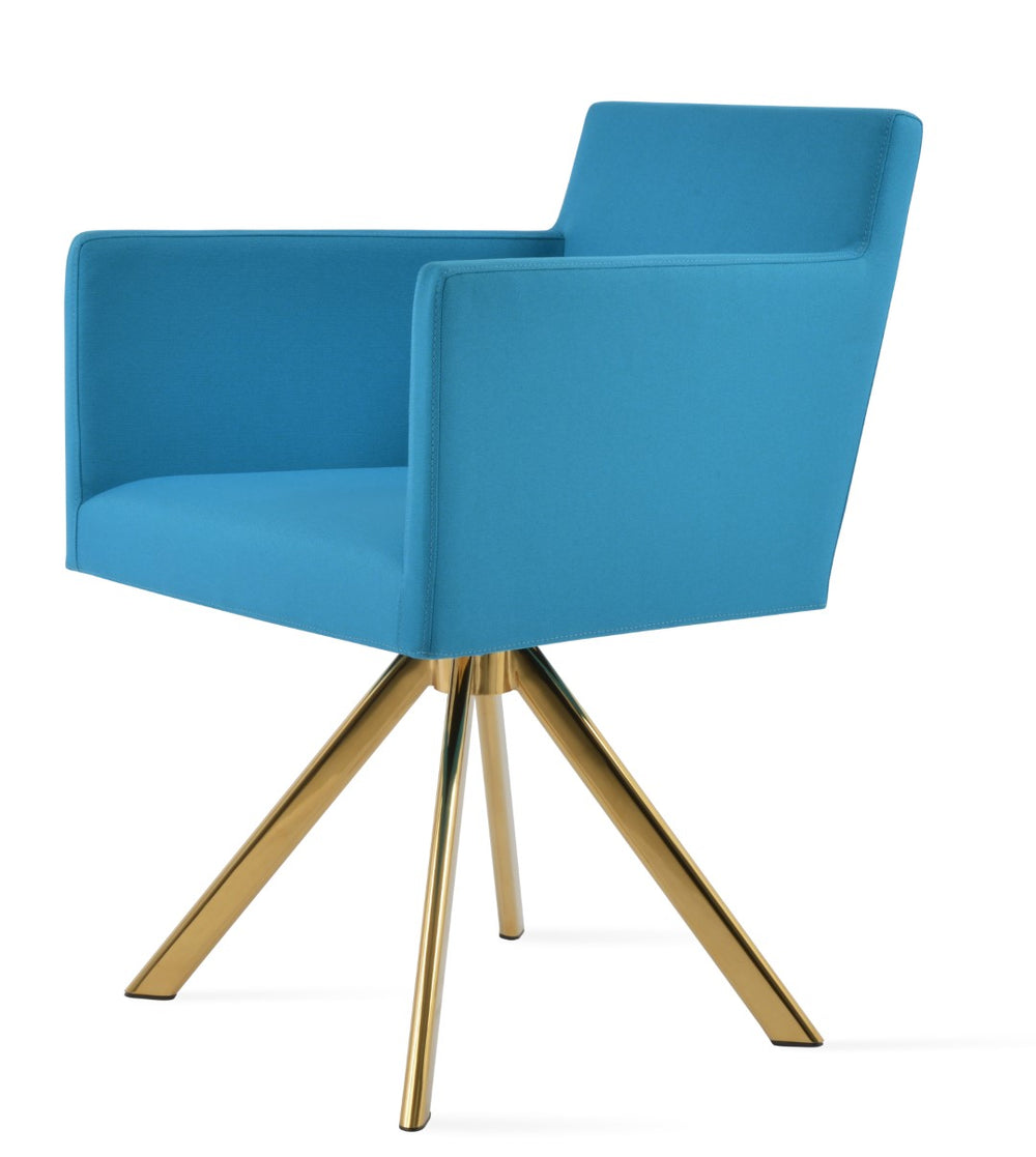 Soho Concept Harput Sword Armchair - Stylish Swivel Dining Chair In Boucle, Velvet & Nubuck - 10 Year Warranty! Gold,Turquoise  Soho-concept-dining-chair-04428