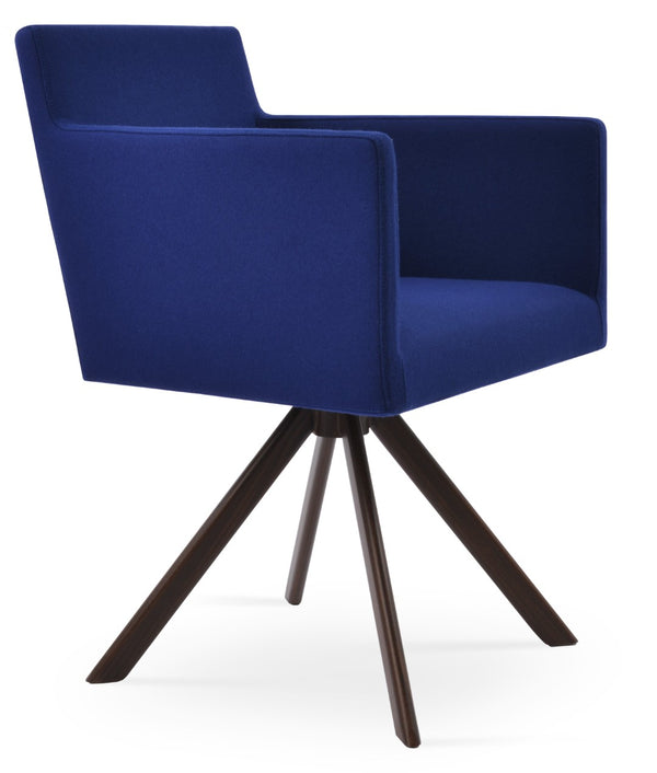 Soho Concept Harput Swivel Lounge Armchair - Luxury Dining Chair In Camira Blazer Wool With 10-year Guarantee Walnut,Blue  Soho-concept-dining-chair-04438