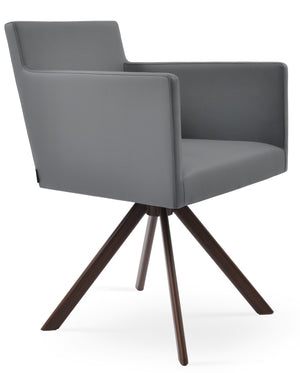 Soho Concept Harput Swivel Lounge Armchair - Stylish Dining Chair In Soft Walnut & Grey Leatherette, 2-year Warranty Walnut,Grey  Soho-concept-dining-chair-04436