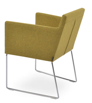 Soho Concept Harput Sled Wire Armchair In Blue - Stylish Dining Chair With Camira Blazer Wool & 10-year Guarantee Chrome  Soho-concept-dining-chair-04452