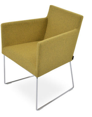 Soho Concept Harput Sled Wire Armchair In Blue - Stylish Dining Chair With Camira Blazer Wool & 10-year Guarantee Chrome  Soho-concept-dining-chair-04452