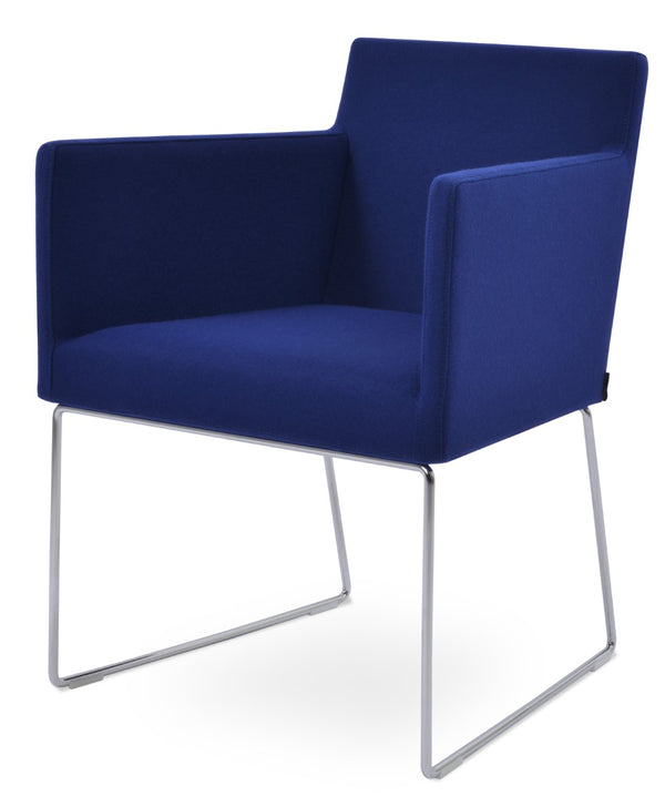 Soho Concept Harput Sled Wire Armchair In Blue - Stylish Dining Chair With Camira Blazer Wool & 10-year Guarantee Chrome,Blue  Soho-concept-dining-chair-04443