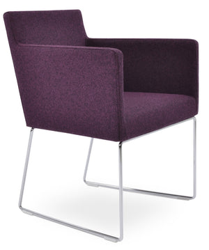 Soho Concept Harput Sled Wire Armchair In Blue - Stylish Dining Chair With Camira Blazer Wool & 10-year Guarantee Chrome  Soho-concept-dining-chair-04445