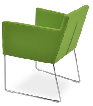 Soho Concept Harput Sled Wire Armchair In Blue - Stylish Dining Chair With Camira Blazer Wool & 10-year Guarantee Chrome  Soho-concept-dining-chair-04446
