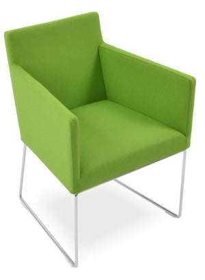 Soho Concept Harput Sled Wire Armchair In Blue - Stylish Dining Chair With Camira Blazer Wool & 10-year Guarantee Chrome  Soho-concept-dining-chair-04446