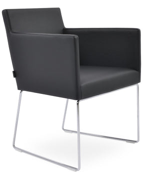 Soho Concept Harput Sled Wire Armchair Dining Chair - Stylish Leatherette, Chrome Finish, 2-year Guarantee, Black Chrome,Black  Soho-concept-dining-chair-04448