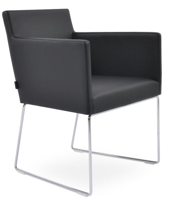 Soho Concept Harput Sled Wire Armchair Dining Chair - Stylish Leatherette, Chrome Finish, 2-year Guarantee, Black Chrome,Black  Soho-concept-dining-chair-04448