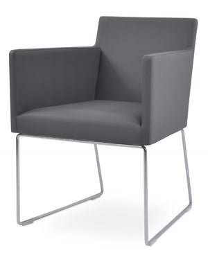 Soho Concept Harput Sled Wire Armchair Dining Chair - Stylish Leatherette, Chrome Finish, 2-year Guarantee, Black Chrome,Grey  Soho-concept-dining-chair-04449
