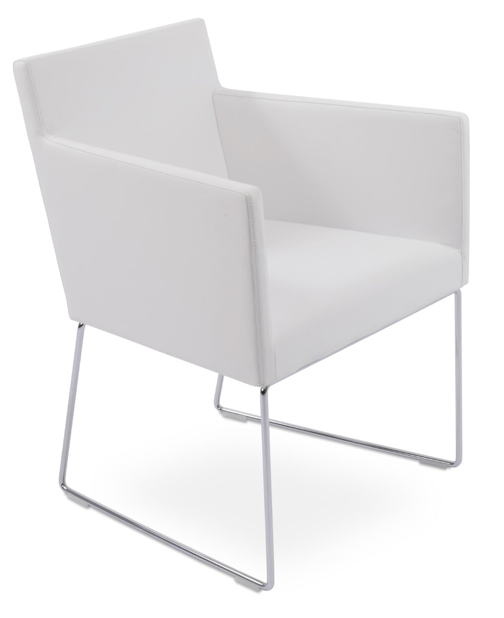 Soho Concept Harput Sled Wire Armchair Dining Chair - Stylish Leatherette, Chrome Finish, 2-year Guarantee, Black Chrome,White  Soho-concept-dining-chair-04450