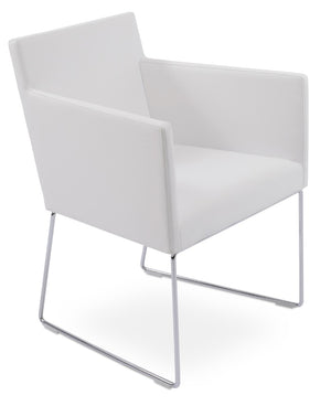 Soho Concept Harput Sled Wire Armchair Dining Chair - Stylish Leatherette, Chrome Finish, 2-year Guarantee, Black Chrome,White  Soho-concept-dining-chair-04450