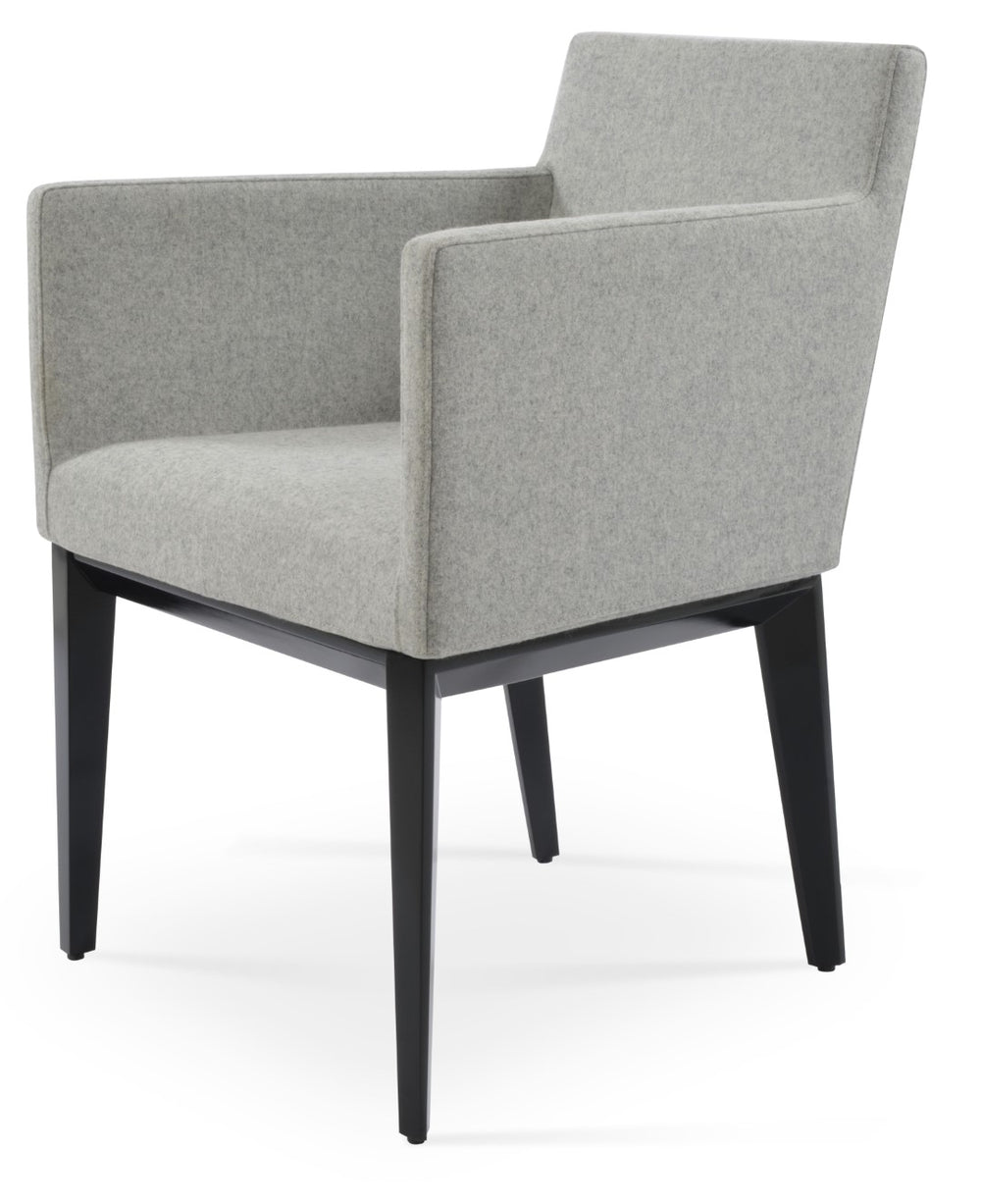 Soho Concept Harput Wood Lounge Armchair - Stylish Dining Chair In Camira Blazer Wool, Walnut Finish, 10-year Warranty Black  Soho-concept-dining-chair-04463
