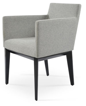 Soho Concept Harput Wood Lounge Armchair - Stylish Dining Chair In Camira Blazer Wool, Walnut Finish, 10-year Warranty Black,Silver  Soho-concept-dining-chair-04458