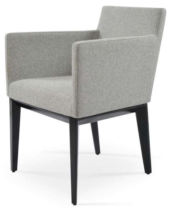 Soho Concept Harput Wood Lounge Armchair - Stylish Dining Chair In Camira Blazer Wool, Walnut Finish, 10-year Warranty Black,Silver  Soho-concept-dining-chair-04458