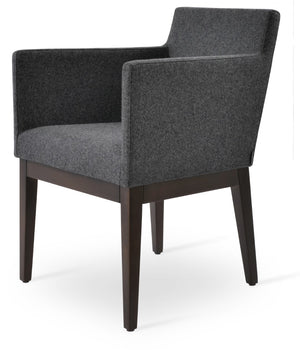Soho Concept Harput Wood Lounge Armchair - Stylish Dining Chair In Camira Blazer Wool, Walnut Finish, 10-year Warranty Walnut,Dark Grey  Soho-concept-dining-chair-04476