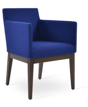 Soho Concept Harput Wood Lounge Armchair - Stylish Dining Chair In Camira Blazer Wool, Walnut Finish, 10-year Warranty Walnut,Blue  Soho-concept-dining-chair-04478