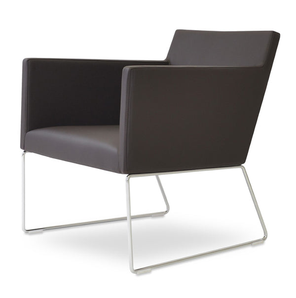 Soho Concept Harput Lounge Armchair With Chrome Sled Base – Plush Ppm-fr Leatherette, Durable & Stylish Comfort Brown  Soho-concept-dining-chair-04323