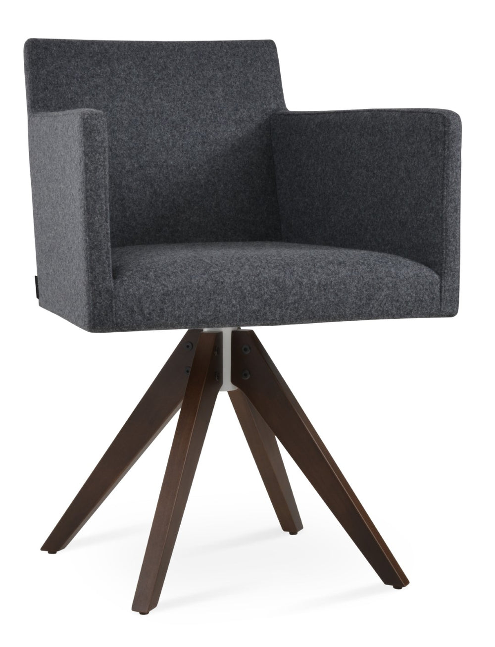 Soho Concept Harput Swivel Arm Stool - Stylish Dining Chair In Camira Blazer Wool, Walnut Base, 10-year Warranty Walnut,Dark Grey  Soho-concept-dining-chair-04343