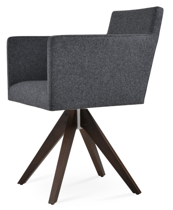 Soho Concept Harput Swivel Arm Stool - Stylish Dining Chair In Camira Blazer Wool, Walnut Base, 10-year Warranty Walnut,Dark Grey  Soho-concept-dining-chair-04343
