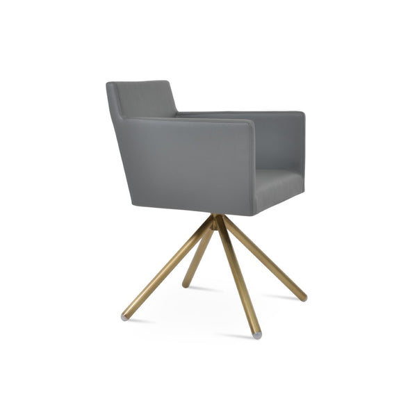 Soho Concept Harput Swivel Dining Chair In Soft Grey Leatherette With Gold Accents – 2 Year Guarantee! Brass,Grey  Soho-concept-dining-chair-04410
