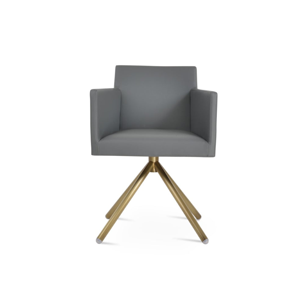 Soho Concept Harput Swivel Dining Chair In Soft Grey Leatherette With Gold Accents – 2 Year Guarantee! Brass,Grey  Soho-concept-dining-chair-04410