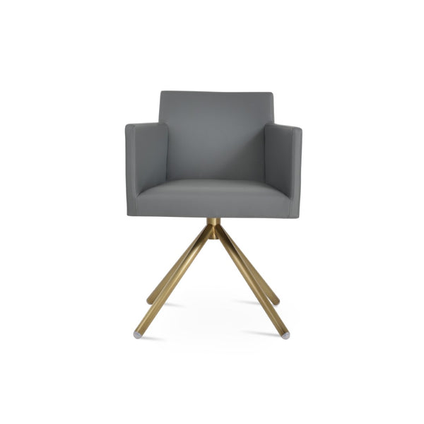 Soho Concept Harput Swivel Dining Chair In Soft Grey Leatherette With Gold Accents – 2 Year Guarantee! Brass,Grey  Soho-concept-dining-chair-04410