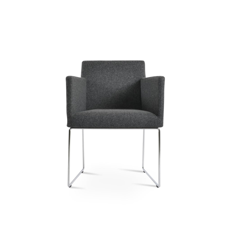Soho Concept Harput Sled Wire Armchair In Blue - Stylish Dining Chair With Camira Blazer Wool & 10-year Guarantee Chrome,Dark Grey  Soho-concept-dining-chair-04453