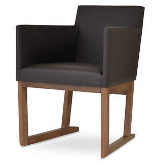 Soho Concept Harput Lounge Armchair With Walnut Wood Sled Base & Soft Leatherette Upholstery - 350 Lbs Capacity Walnut,Brown  Soho-concept-dining-chair-04248
