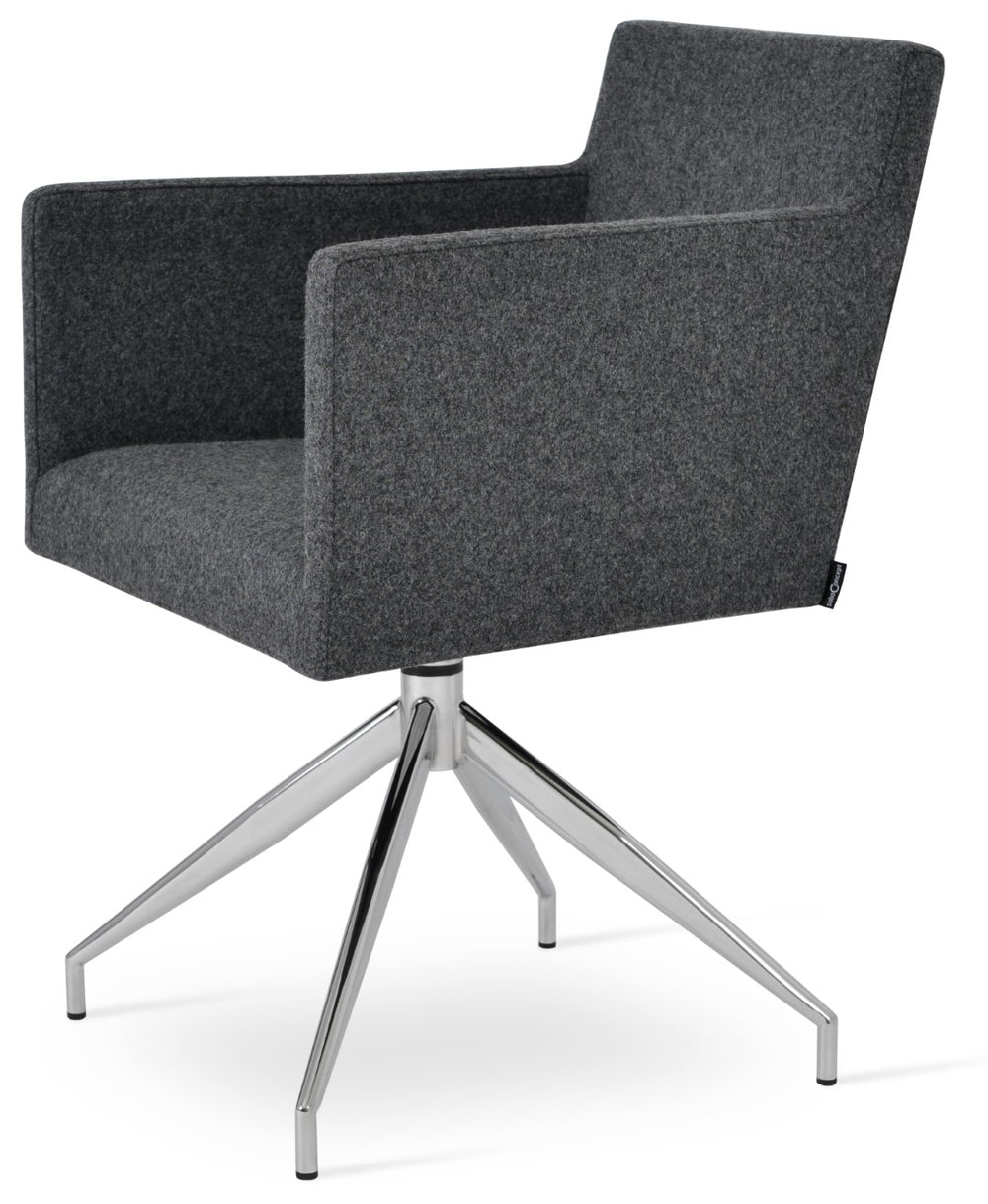 Soho Concept Harput Swivel Armchair - Stylish Dining Chair In Camira Blazer Wool, 10-year Guarantee & Brass Accents Dark Grey  Soho-concept-dining-chair-04379