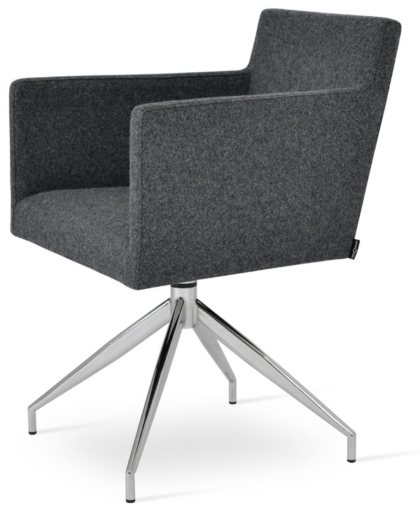Soho Concept Harput Swivel Armchair - Stylish Dining Chair In Camira Blazer Wool, 10-year Guarantee & Brass Accents Dark Grey  Soho-concept-dining-chair-04379