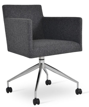 Soho Concept Harput Swivel Armchair - Stylish Dining Chair In Camira Blazer Wool, 10-year Guarantee & Brass Accents Dark Grey  Soho-concept-dining-chair-04380