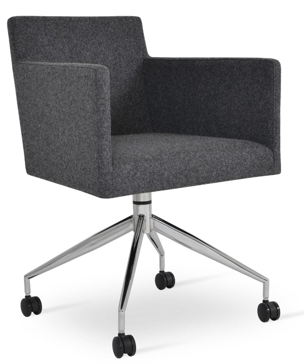 Soho Concept Harput Swivel Armchair - Stylish Dining Chair In Camira Blazer Wool, 10-year Guarantee & Brass Accents Dark Grey  Soho-concept-dining-chair-04380
