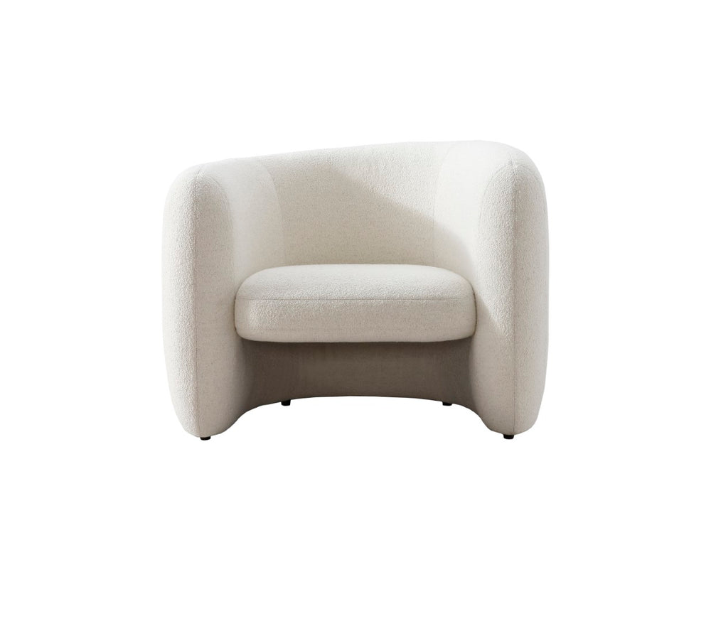 Soho Concept Pierre J. Soft Arm Lounge Chair In Solid Ash Wood With Walnut Finish & Premium Boucle Fabric Upholstery White  Soho-concept-dining-chair-12072